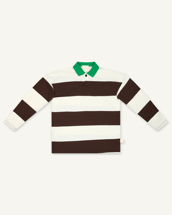 LONG-SLEEVED STRIPED POLO BROWN