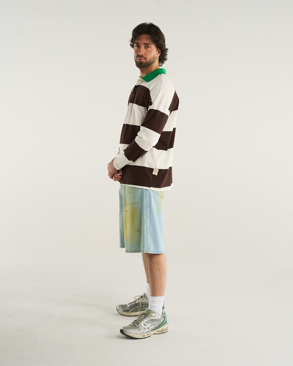 LONG-SLEEVED STRIPED POLO BROWN