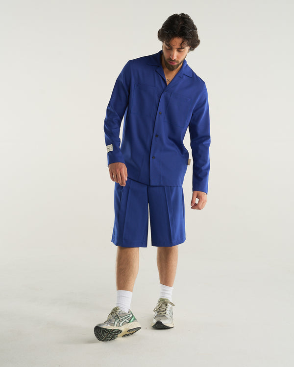 DOUBLE PLEATS SHORTS WOOL BLUE