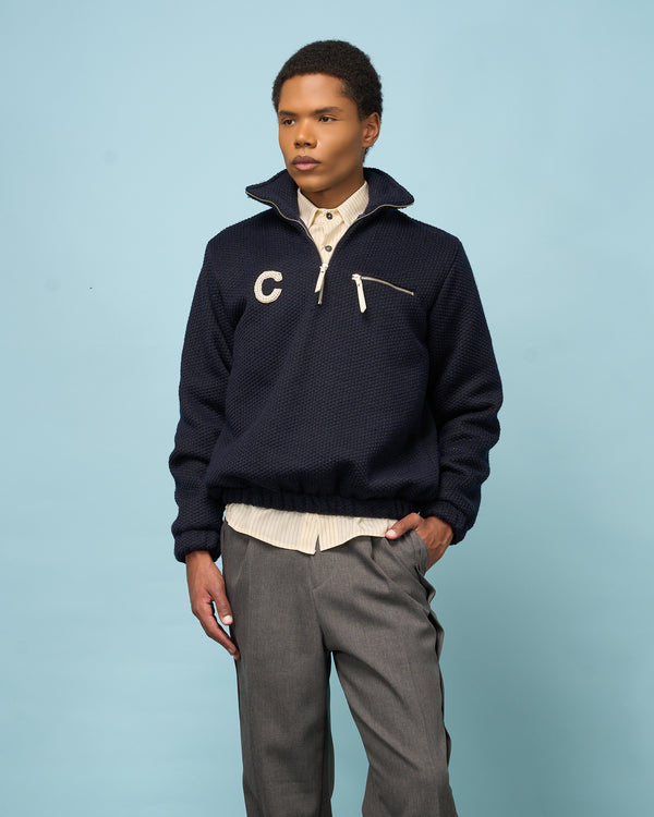 Blue Knit Half-Zip Sweater