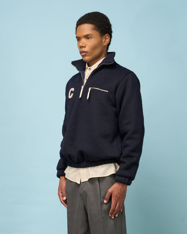 Blue Knit Half-Zip Sweater