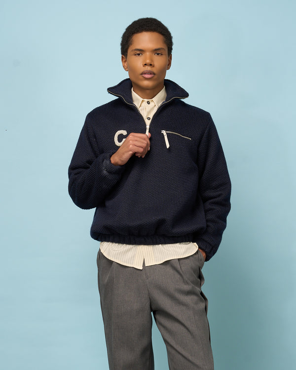 Blue Knit Half-Zip Sweater