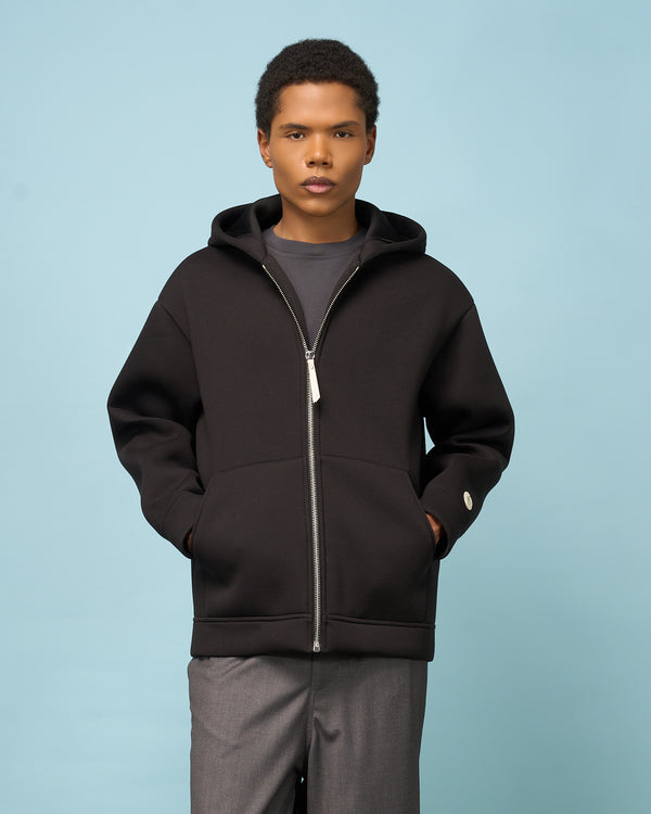 Black Neoprene Full-Zip Hoodie