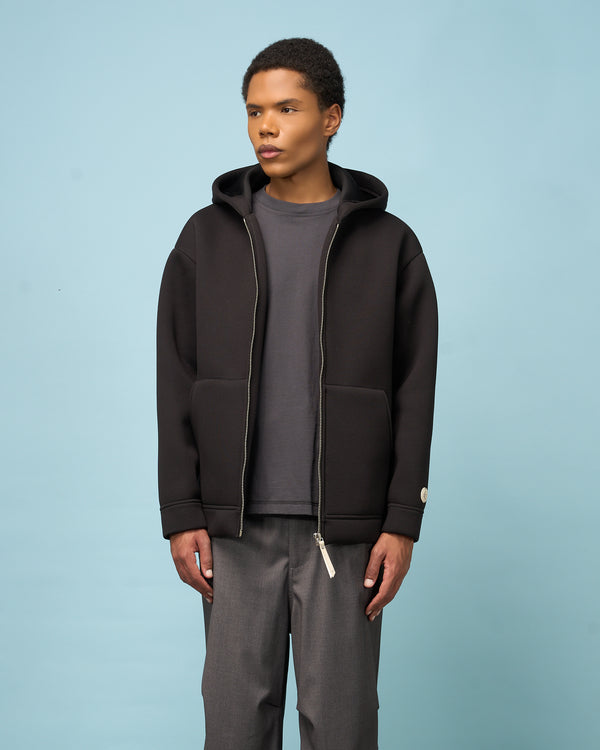 Black Neoprene Full-Zip Hoodie