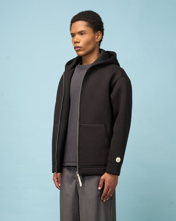 Black Neoprene Full-Zip Hoodie