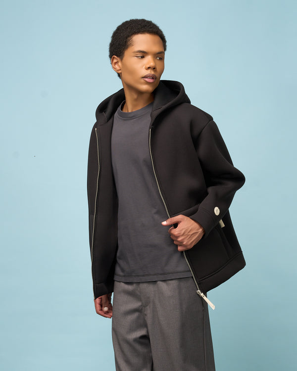 Black Neoprene Full-Zip Hoodie