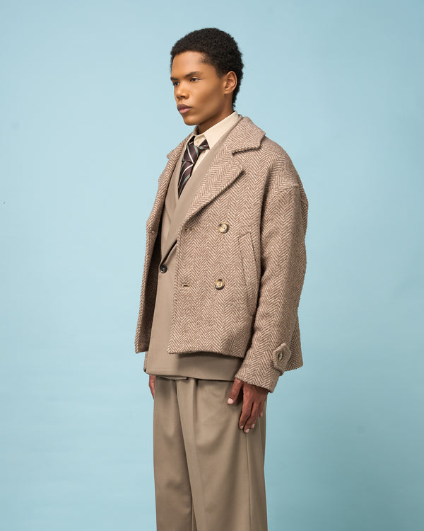 Taupe Herringbone Caban