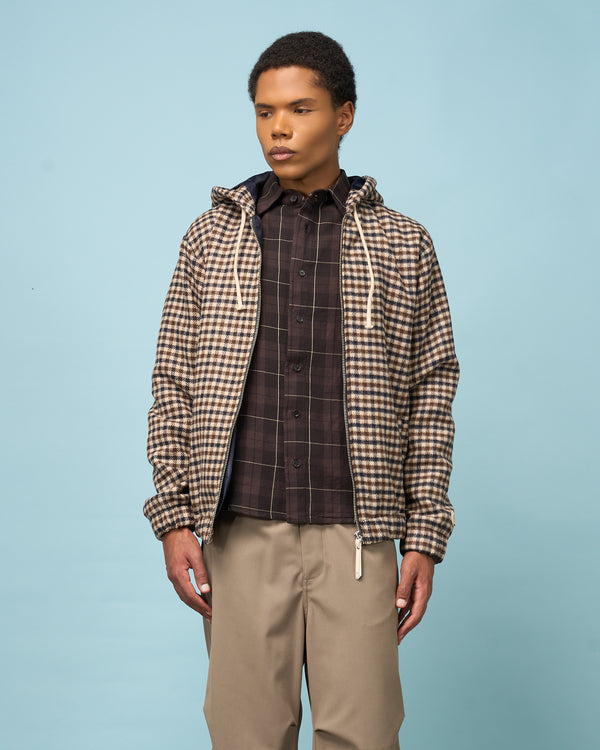Brown Check Hooded Zip Jacket