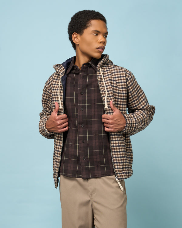 Brown Check Hooded Zip Jacket