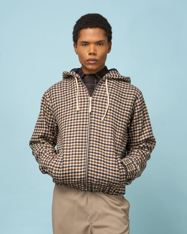 Brown Check Hooded Zip Jacket