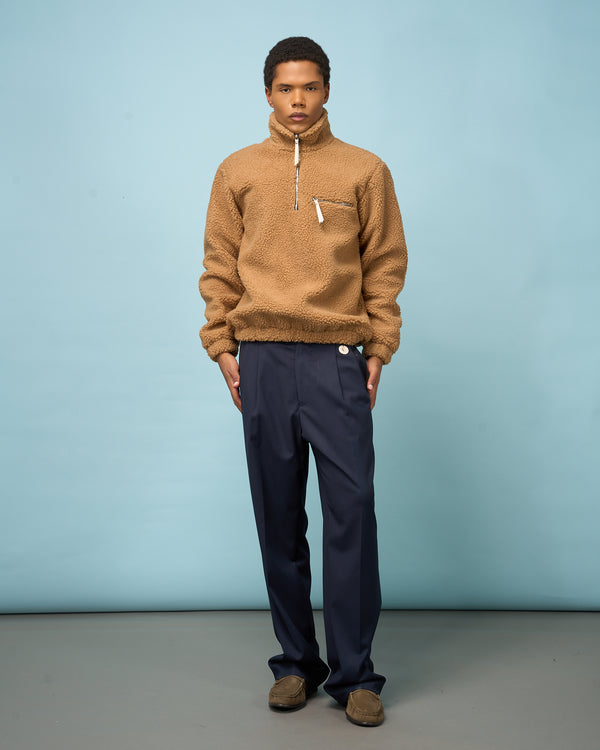 Camel Teddy Half-Zip Fleece Jacket