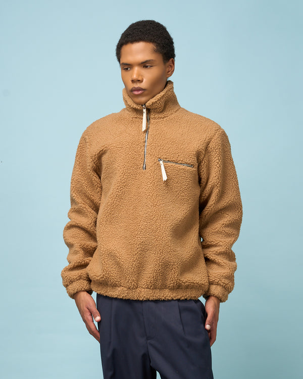 Camel Teddy Half-Zip Fleece Jacket