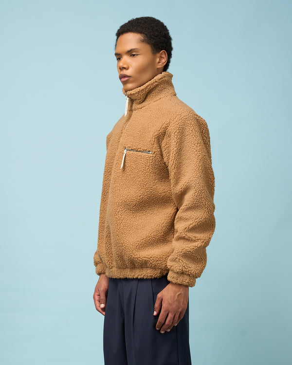 Camel Teddy Half-Zip Fleece Jacket