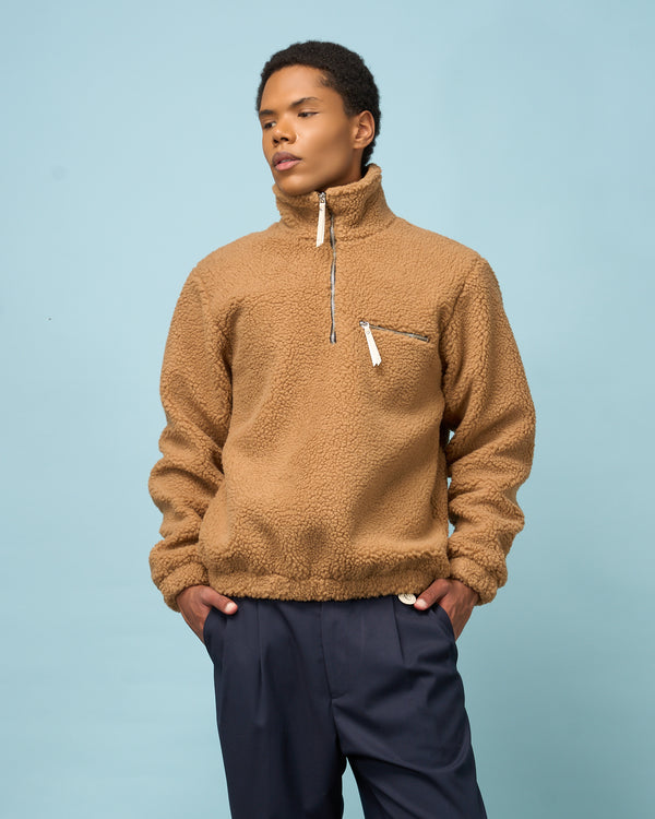 Camel Teddy Half-Zip Fleece Jacket