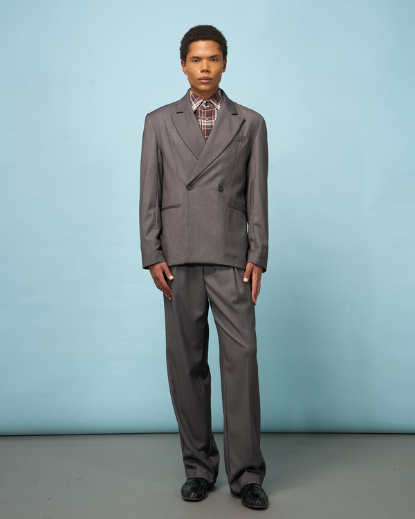 Grey Tailored Double-Breasted Blazer