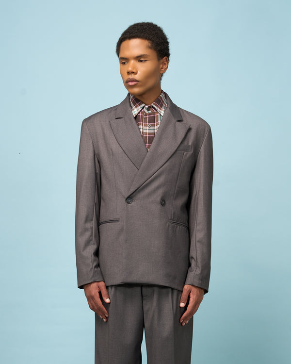 Grey Tailored Double-Breasted Blazer