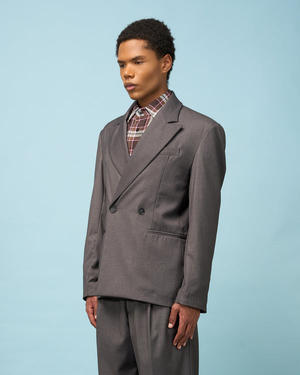 Grey Tailored Double-Breasted Blazer