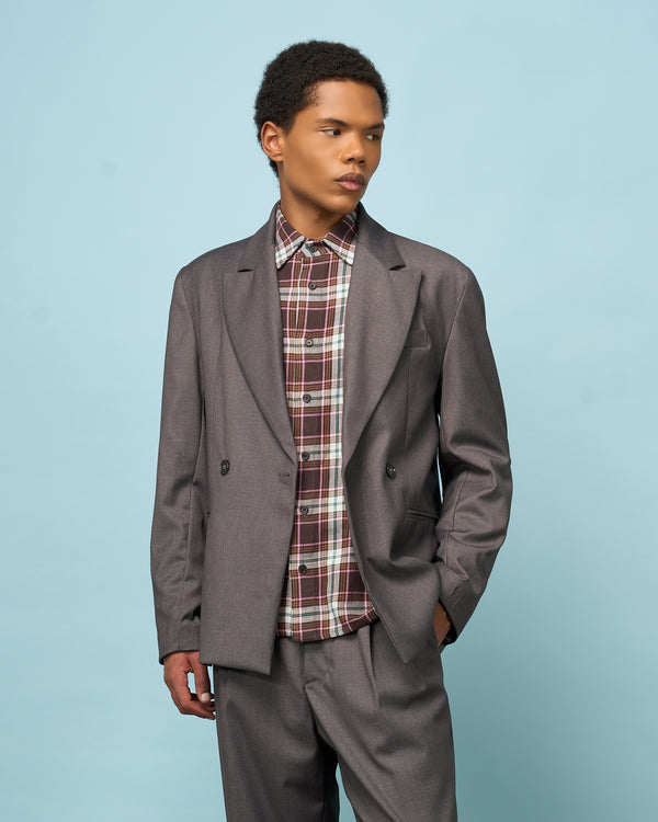 Grey Tailored Double-Breasted Blazer