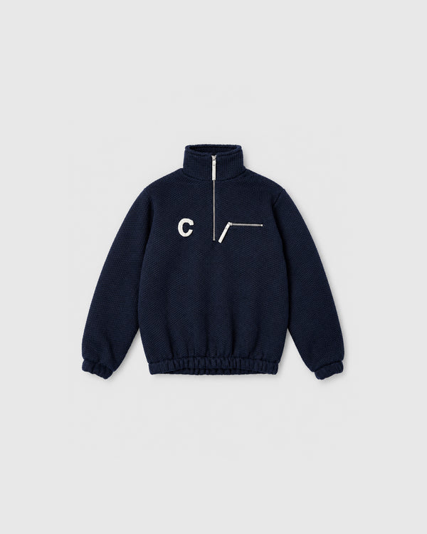 Blue Knit Half-Zip Sweater